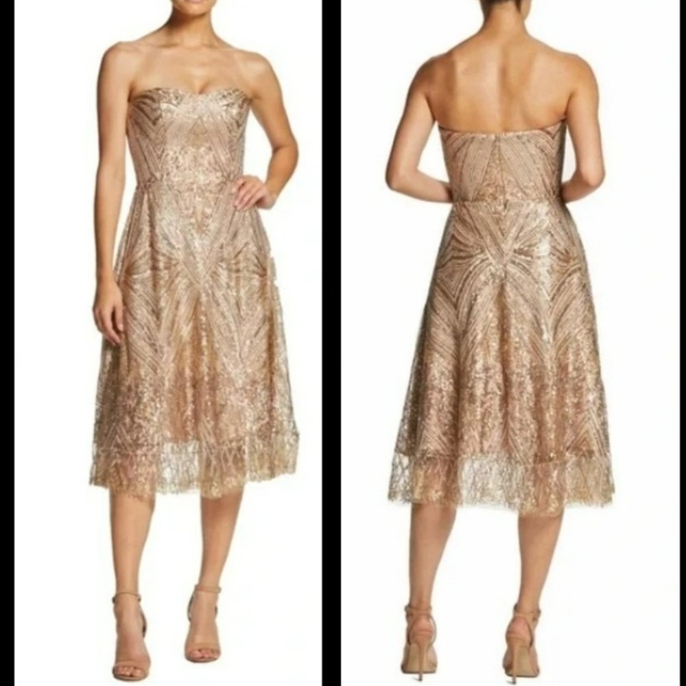 Dress The Population Rose Gold Art Deco Strapless Dress